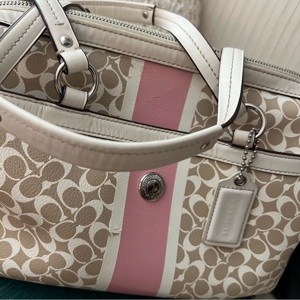 Coach Peyton Signature Tote with Pink Center Stripe